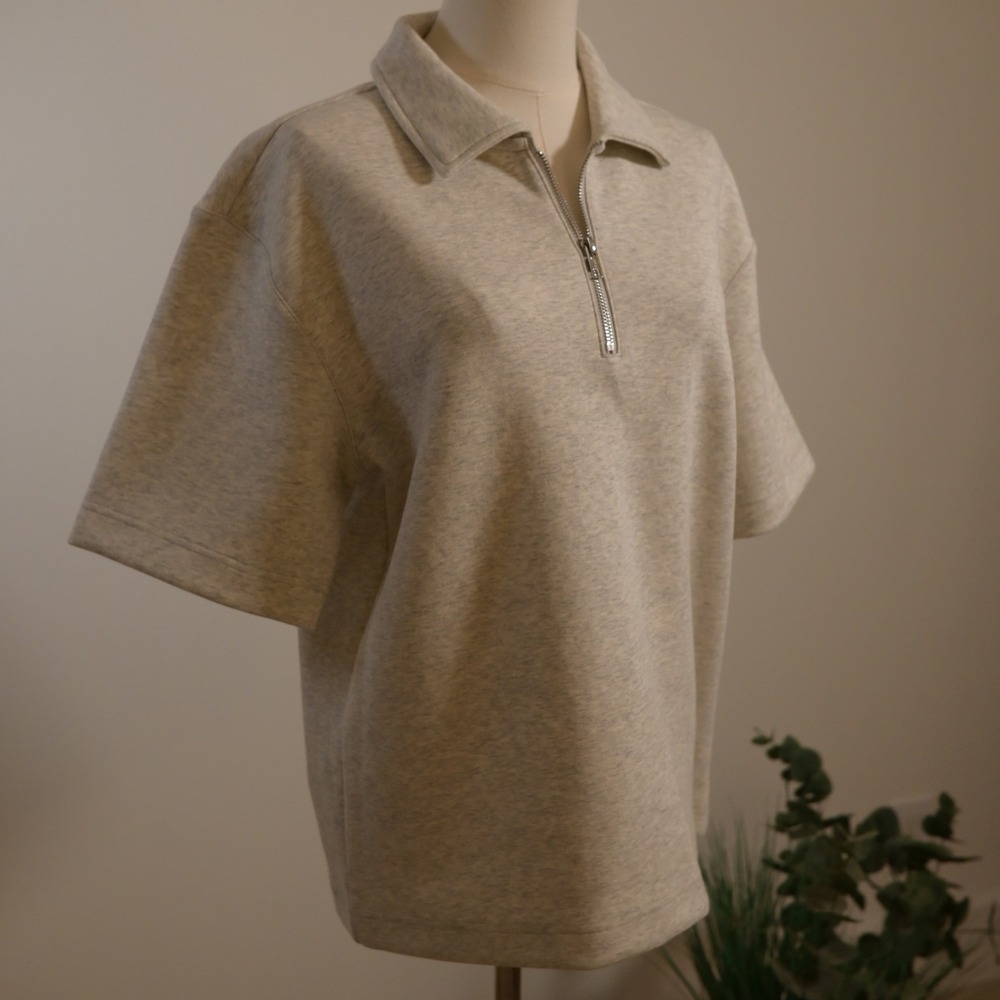 Mode of One Womens Gray Heather Quarter Zip Short Sleeve Sweatshirt Size S